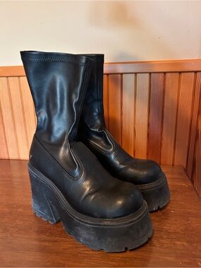 Naked Wolfe Black Chunky Platform Mid-Calf Boots